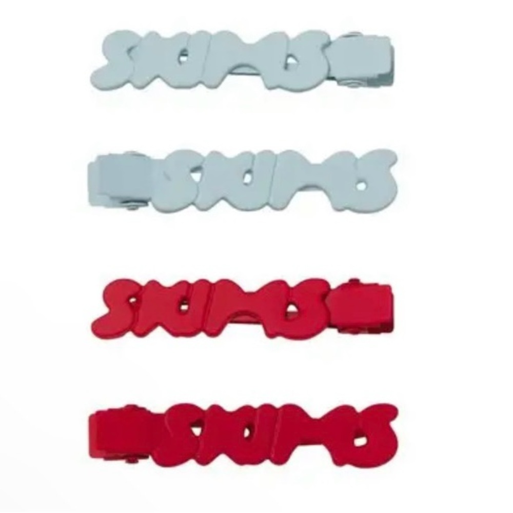 Skims Matte Logo Hair Clip Set of 4  No Crease 
Frost and Cranberry Accessory - Picture 2 of 3